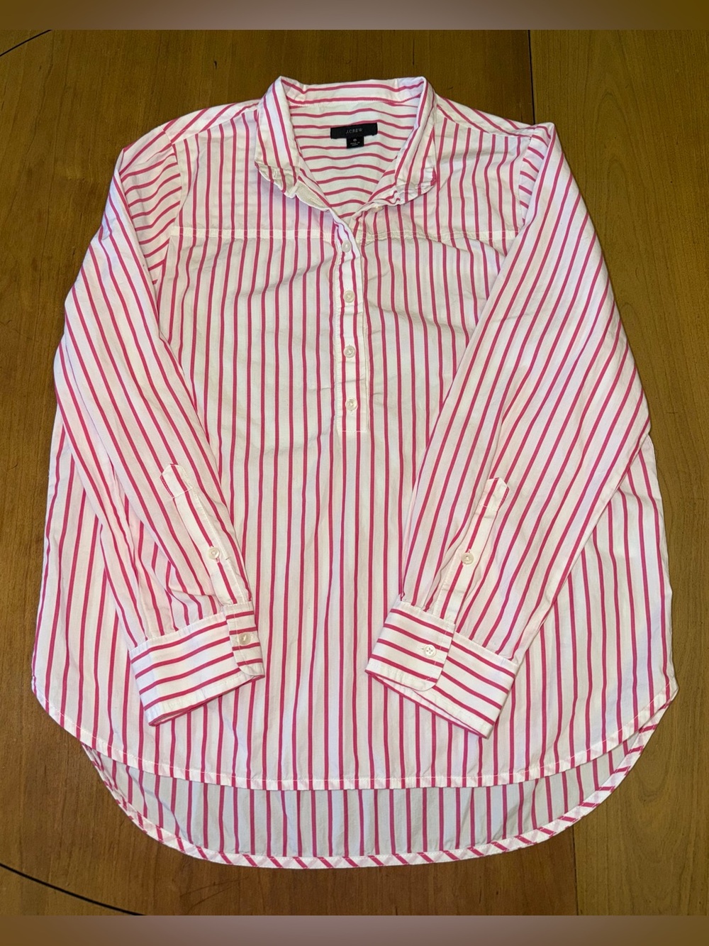 J. Crew Pink 1/4 Button Down Cotton Poplin Blouse 6 | Coastal Grandma Preppy